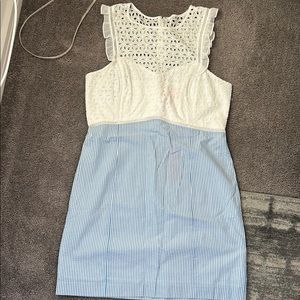 Elegant White and Blue Lace Dress